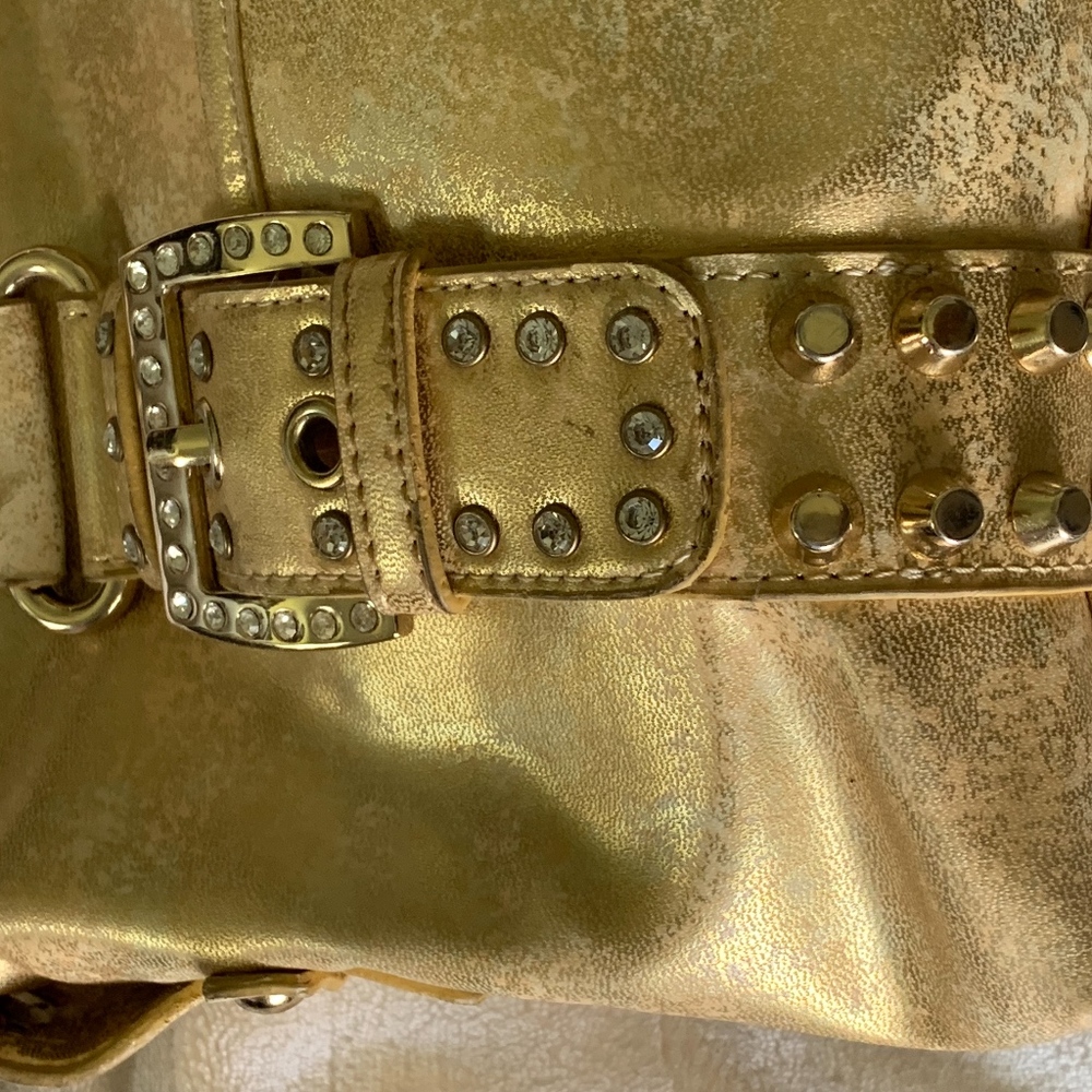 Kathy Van Zeeland Satchel Purse Bling Gold Zipper - Picture 4 of 8